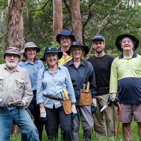 Bushcare group standing together in the bush