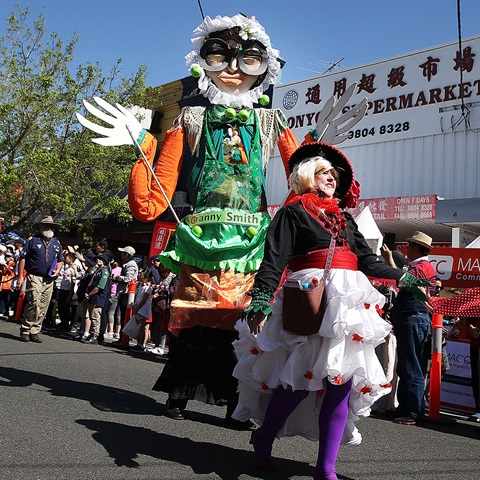 Parade participants in costume