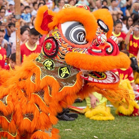 Dragon with crowd behind it