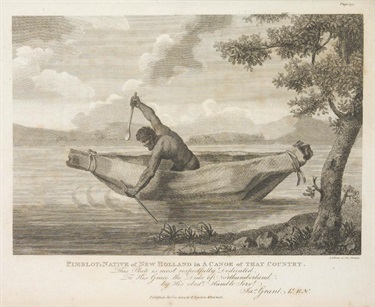 Pemulwuy – most noted of the early indigenous resistance fighters in New South Wales. Pimbloy: Native of New Holland in a Canoe of that Country, 1803, Samuel John Neele in James Grant, The Narrative of a Voyage of Discovery Performed in H. M. Vessel Lady Nelson, 1803, Mitchell Library SLNSW