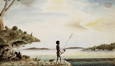 Traditional life on the shores of Port Jackson. A Native going to Fish with Torch, 1788-97, Port Jackson Painter, Watling Drawing 43, Natural History Museum