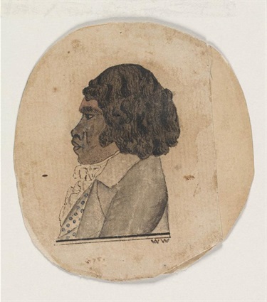 Portrait of Bennelong while in England. Bennelong one of two natives the first brought from New South Wales by Govr. Hunter and Captn. Waterhouse, c1790s, William Waterhouse, Mitchell Library SLNSW