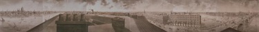 Panorama of London. View of London taken from the roof to the Albion flour mills at the south end of Blackfriars Bridge; showing the River Thames in the foreground and the City of London beyond, 1792, London Metropolitan Archives