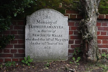 Yemmerawanne’s grave at Eltham. Yemmerawanne's grave in the churchyard of St John the Baptist, Eltham