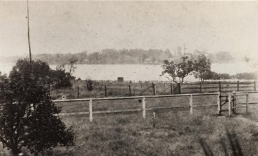 View across the Parramatta River from the approximate location of Bennelong’s grave in c.1900. Remains of J Squire's orchard at Kissing Point, c1900, Mitchell Library SLNSW