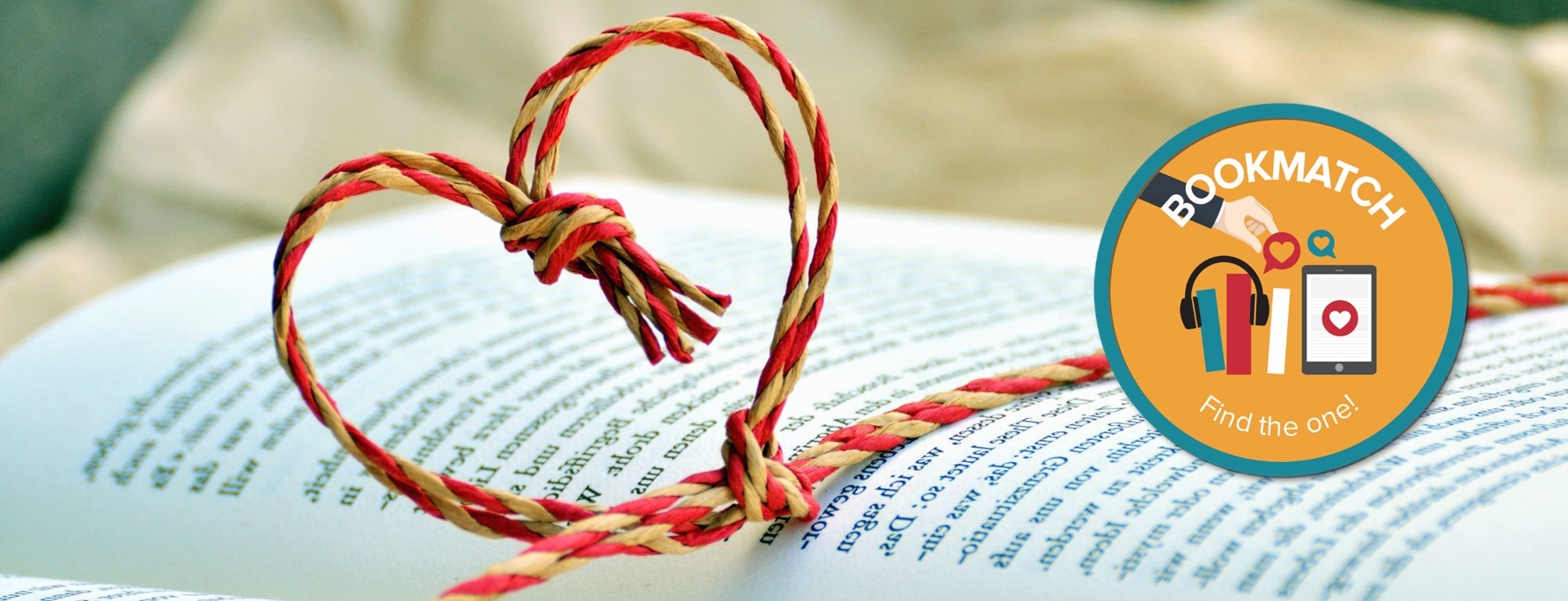 Heart shaped twine with Bookmatch logo