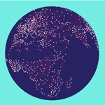 Teal background with blue circle with world map