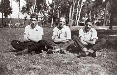 Albert Sayer, Stan Jensen and Alf Tyrell at Eden Park, 1938.  Ryde District Historical Society. Image 690; negative 23/5.