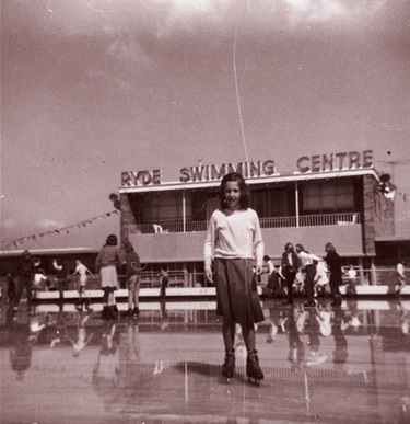 Ryde Swimming Centre being used as an ice rink. Not what you would expect to see but here the Ryde Swimming Centre is being used as an ice rink! In this photo you can see one of the daughters from the Holden family at Ryde Pool ice skating, 7 September 1965. Ryde District Historical Society. Image 5654; negative 216/19a.