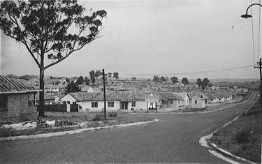 Ryde Council Housing Project no 2 Denistone East 1947 looking towards the corner of Jackson and Cecil Crescent. The Ryde Council Housing Project was an innovative scheme operated by the Municipality of Ryde after World War II. Its aim was to provide architect designed homes at fixed interest rates to owner–occupiers. The original plan was to build 2500 homes, however, in the end, the scheme completed 599 houses in 7 project areas before the alderman who championed the scheme were voted off Council. Ryde Library Service. Acc. 5480949. Ryde Council Housing Scheme / 5.