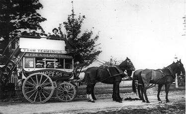 Horse drawn bus ‘Success’ used to carry passengers from the tram terminus at Drummoyne to Ryde around 1908. Before the tramline was extended to Hatton’s Flat (Top Ryde), it stopped at Drummoyne. A survey conducted in February 1907 found that three bus lines serviced the route from the tram terminus at Drummoyne to Gladesville and Ryde. The buses ran every hour to and from Ryde and every half hour to and from Gladesville. The services were well patronised and the three companies employed five men and maintained 26 horses. Ryde Library Service. Acc. 5485975. Buses / 2.