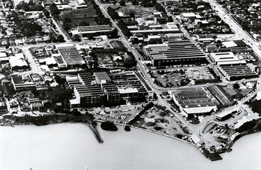 View of Hoover Factory and surrounds in 1970. This aerial photograph shows the Ryde/Meadowbank area and the significant industrialisation that had taken place during the second half of the 20th century. Hoover came to Meadowbank in 1953, taking over and expanding an already existing factory. The company, based in England, had been selling appliances in Australia since the early 1920s through a network of dealers. It began manufacturing in Australia from the Meadowbank plant in 1954, producing washing machines, vacuum cleaners and floor polishers. Ryde District Historical Society. Image 5268; negative 202/25.