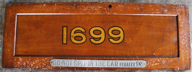 Interior fleet number from “P” type tram 1699 (built 1926). 1699 with 1731 formed the last tram journey from Ryde on Saturday 18 December 1949. The tram only operated to the depot at Ultimo. Buses took up the service in the early morning. Ryde District Historical Society. RDHS 13316 Acc 2019-0009.