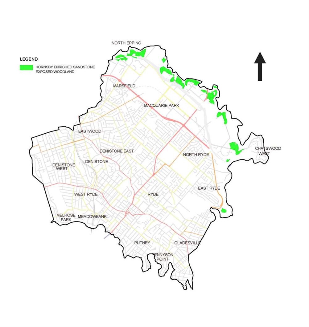 Hornsby enriched sandstone exposed woodland map