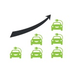 Increased green cars with arrow going up