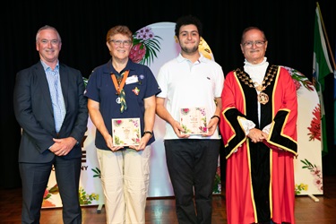 (L-R) City of Ryde - CEO Wayne Rylands, Citizen of the Year - Lyn Mann, Young Citizen of the Year - Areg Grigorian, The Mayor Sarkis Yedelian OAM