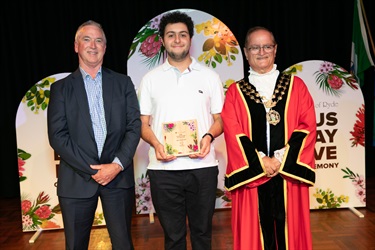 (L-R) City of Ryde - CEO Wayne Rylands, Young Citizen of the Year - Areg Grigorian, The Mayor Sarkis Yedelian OAM