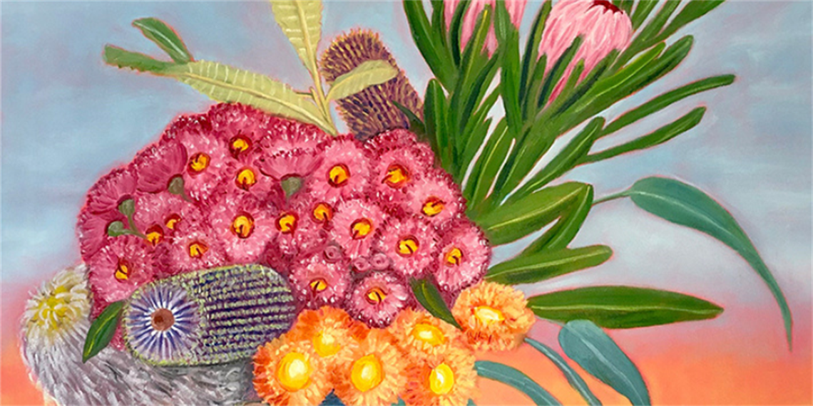 Acrylic painting of native Australian plants and flowers