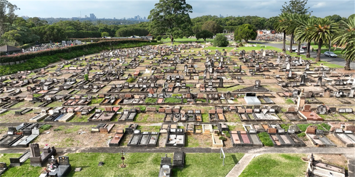 Aerial view of a cemetery