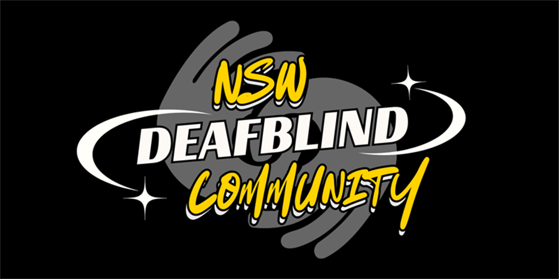 Illustration with two hands, text reads: NSW Deafblind Community