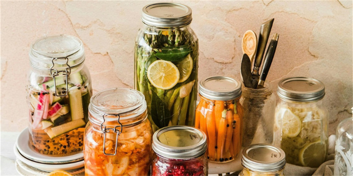 Jars of pickled vegetables