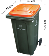 Illustration of a 240L recycling, waste and garden organics bin