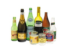 Pile of glass bottles and jars