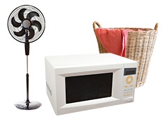 Microwave, fan and washing basket