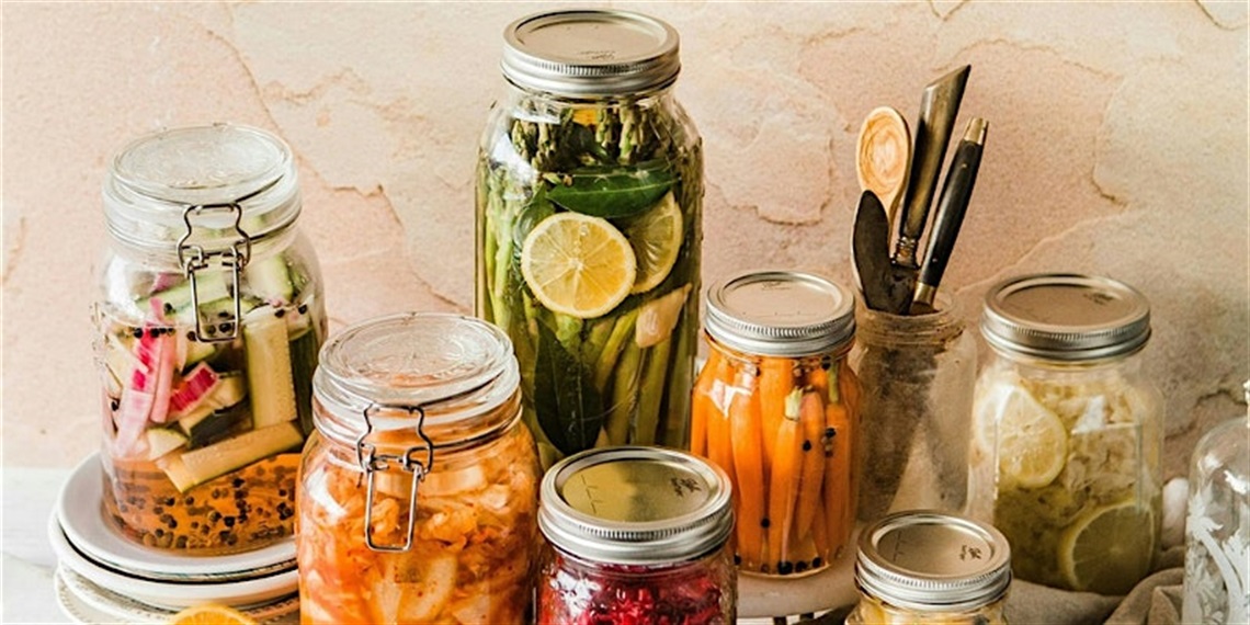 Jars of pickled vegetables